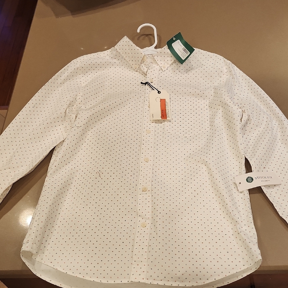Stitch Fix Men's White and Brown Dot Casual Shirt